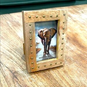 Rustic Wooden Photo Frame with Brass Accents